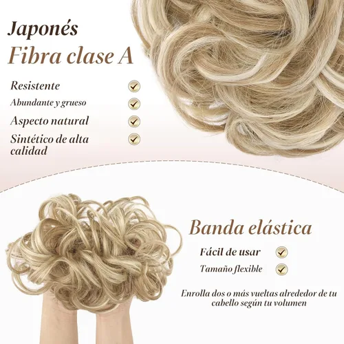Miniatura 3 de FESHFEN Pieza de Cabello para Moño Desordenado - Extensiones Elásticas Onduladas Rizadas Scrunchies de Moño Chignon Sintético Postizos para Mujeres