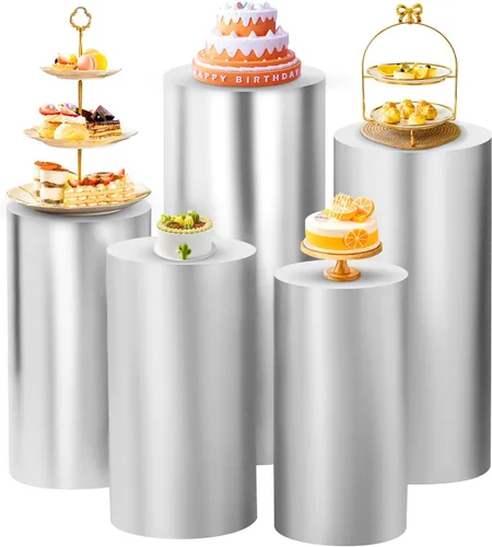 Miniatura 18 de SaitiMade Juego de 3 fundas para pedestal de cilindro beige, fundas de elastano para decoración de fiestas, bodas o eventos de cumpleaños, solo