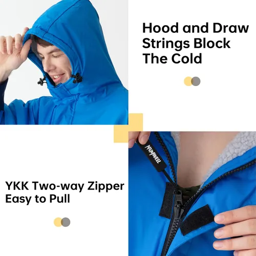 Miniatura 9 de Parka de natación impermeable cálida para hombres y mujeres, bata cambiadora con capucha de gran tamaño, poncho de invierno de felpa para deportes