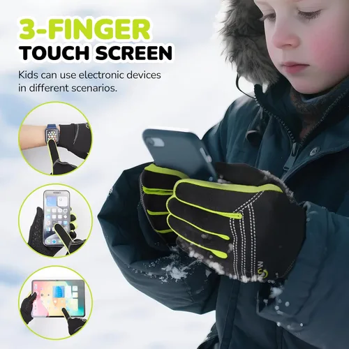 Miniatura 3 de Guantes de ciclismo cálidos de invierno para niños, guantes para pantalla táctil para clima frío para niños, montar en bicicleta y fútbol con agarre