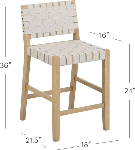 Miniatura 10 de Nathan James Cohen Mid-Century Modern - Taburete de bar de madera de 29 pulgadas, taburete tapizado de piel sintética con marco de madera maciza