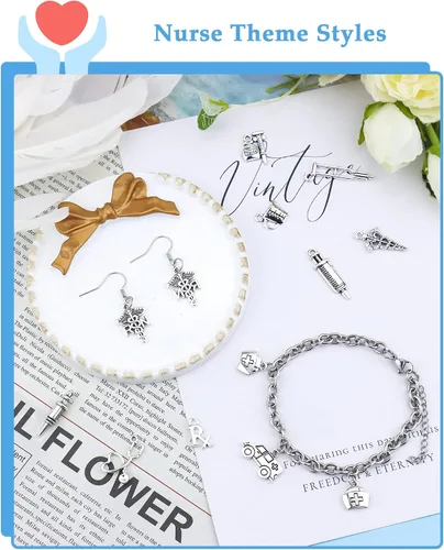 Miniatura 5 de JIALEEY 72 dijes médicos para enfermeras, jeringas mixtas, jeringa, gorro, para enfermera, graduación, bricolaje, para collares, pulseras, joyería