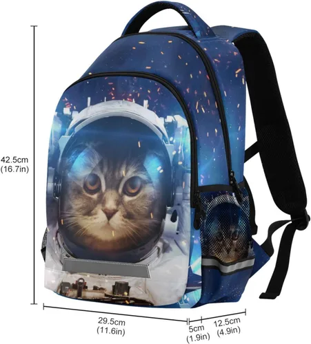 Miniatura 6 de Mochila para niños y niñas, mochila de viaje con diseño de astronauta y gato