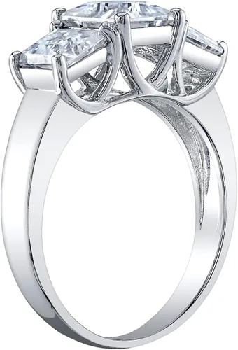Miniatura 5 de Peora Anillo de compromiso y alianza de boda de 3 piedras de moissanita de 2.75 quilates para mujer, plata de ley 925, color D-E, claridad VVS