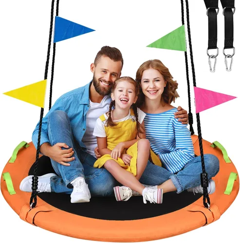 Miniatura 11 de HeyZoo Columpio de Árbol, Columpio Platillo de 40 Pulgadas para Niños, Capacidad de Peso de 900 Libras, con Correas Colgantes Ajustables, para Patio