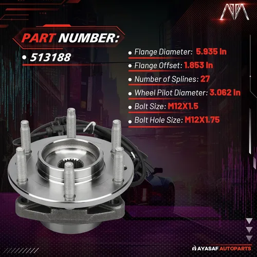 Miniatura 3 de 513188 Conjunto de rodamiento de cubo de rueda delantera 6 lengüetas con ABS para Chevy Trailblazer/GMC Envoy 2002-09, 2003-06 SSR, 2003-08 Ascender