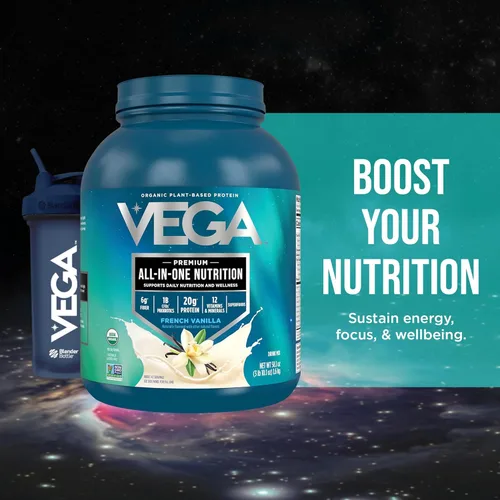Miniatura 11 de Vega Todo en Uno Nutrición Orgánica - 20 g de proteína de guisante a base de plantas, vainilla francesa, 43 porciones, vitaminas A y C, probióticos