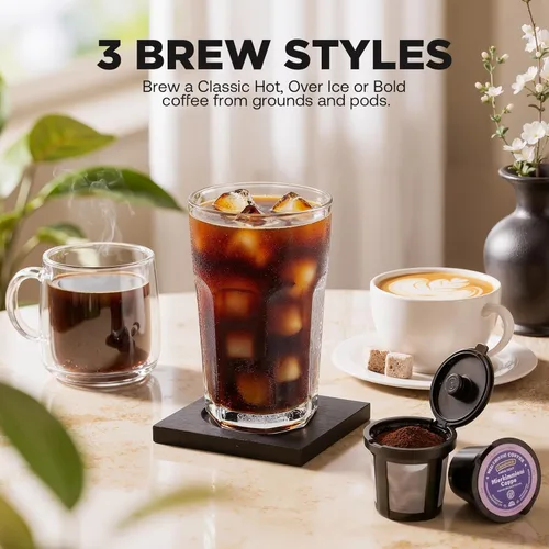 Miniatura 3 de Tastyle Cafetera de una sola porción para K Cup y café molido Prepara hasta 16 onzas, se adapta a tazas de viaje de 7.3 pulgadas Caliente, audaz