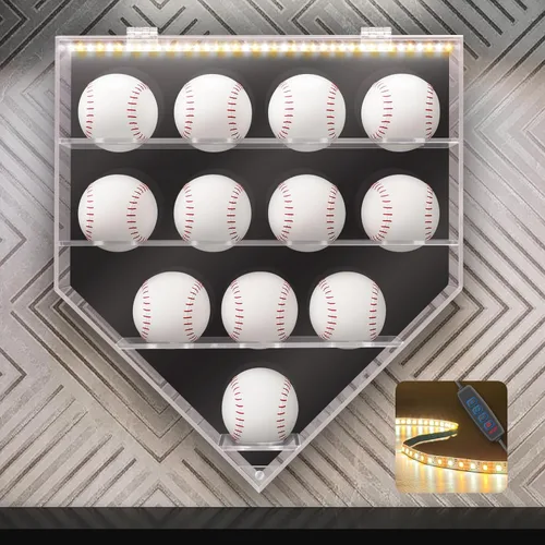 Estuche de exhibición de béisbol, estuche acrílico para pelotas de béisbol, caja iluminada de sombra de béisbol, caja de sombra de béisbol con