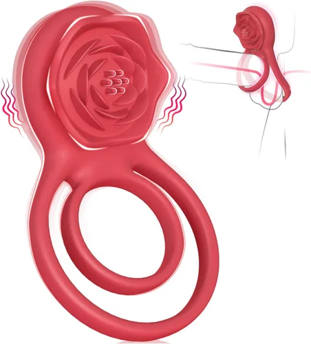 Miniatura 11 de Anillo vibrador para el pene con estimulador de clítoris rosa, vibrador de anillo para el pene para parejas, juguetes sexuales para hombres