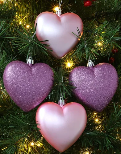 Miniatura 2 de Bolas en forma de corazón de 4 a 3.937 in, diseño mate y purpurina, adornos de Navidad (rosa bebé)