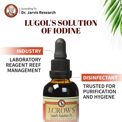 Miniatura 3 de J.CROW'S® Solución de Lugol de Yodo 2% 2 oz (2 Botellas) – Líquido Premium de Yodo y Yoduro de Potasio, Extracto Natural de Salmuera Libre de Gluten