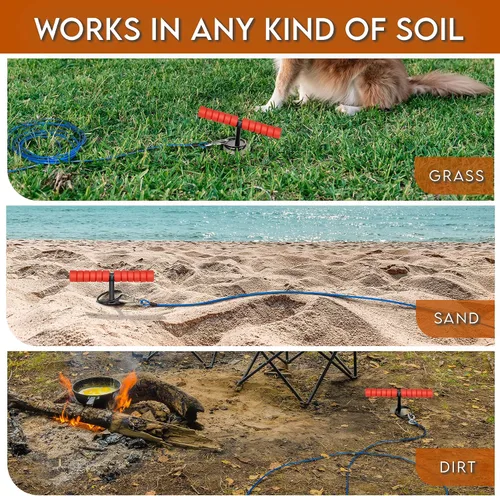 Miniatura 5 de Cable de amarre y estaca para perros grandes, estaca de amarre y anclaje de cable para perros de hasta 200 libras, para patio, playa, exterior Negro