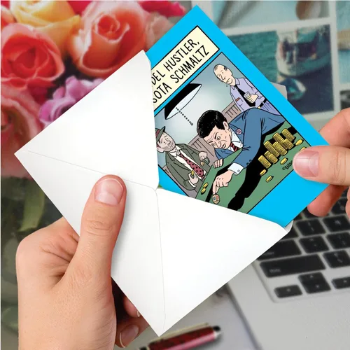 Miniatura 6 de NobleWorks Divertida tarjeta de papel de Janucá con sobre de 5 x 7 pulgadas (1 tarjeta) Tarjetas de festividades judías Dreidel Hustler C8770HKG