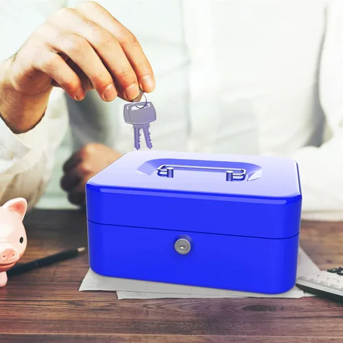 Miniatura 4 de Stalwart 75-6580BLU Hawk - Caja de efectivo azul con cerradura de llave de 8 pulgadas con bandeja para monedas