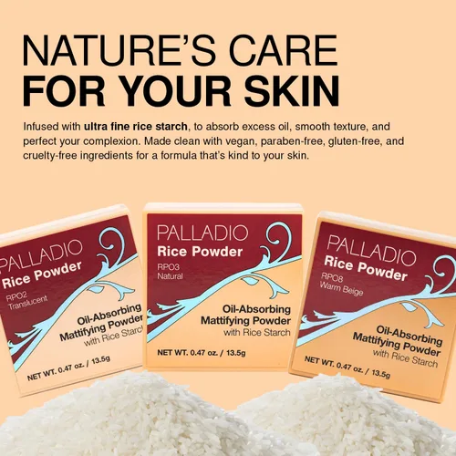 Miniatura 7 de Palladio, Polvo de arroz suelto que absorbe las hojas de aceite, aspecto y sensación suave, ayuda al maquillaje a durar más tiempo para un aspecto