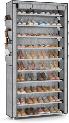 Miniatura 11 de VTRIN Zapatero con tapa, organizador de zapatos de 7 niveles para 35-40 pares de zapatos y botas, estante alto de gran capacidad con 8 bolsillos