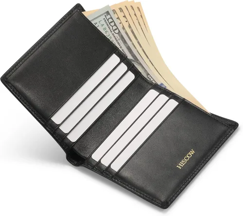 Miniatura 39 de HISCOW Billeteras plegables de cuero de grano completo para hombres, billetera minimalista delgada para hombre, regalos para papá, cumpleaños, día
