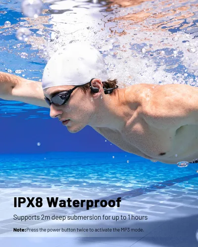 Miniatura 3 de PSIER Auriculares de natación de conducción ósea con doble controlador, IPX8, conducción de aire, impermeable, auriculares abiertos, modo MP3