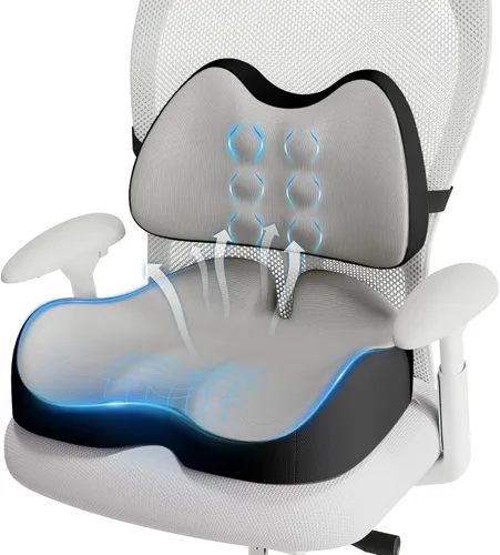 Miniatura 10 de Benazcap - Cojín de asiento de espuma viscoelástica con almohada de apoyo lumbar para silla de oficina, coche y silla de juegos, silla de ruedas