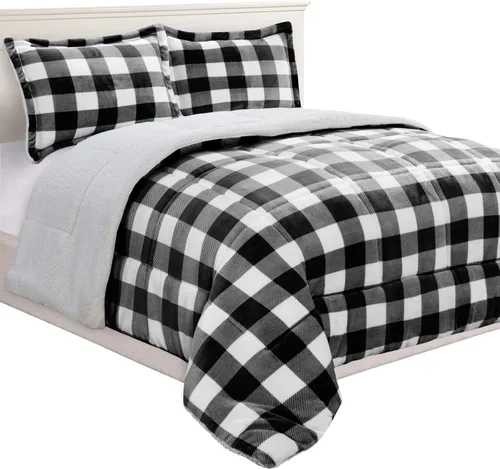 Juego de edredón de 3 piezas Elegant Comfort con diseño de búfalo y cuadro de cabaña, lujoso, peso pesado, para todas las estaciones, con respaldo