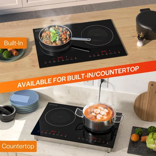 Miniatura 2 de Empava Placa de inducción doble/dual de 2 quemadores, parte superior de vidrio plano resistente a roturas, 18 niveles desde 120°F hasta 460°F, 3