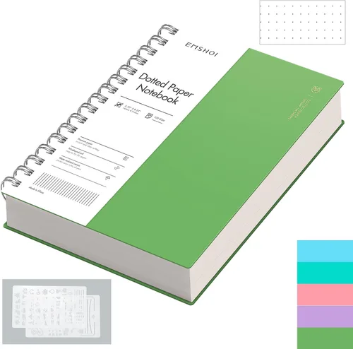 Miniatura 9 de EMSHOI Cuaderno de espiral A4, diario punteado de viñetas, 11.2" X 8.27", 300 páginas/150 hojas, papel de cuadrícula de puntos de 100gsm, tapa
