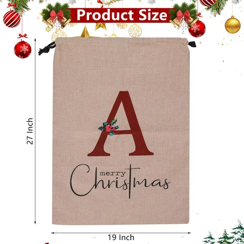 Miniatura 2 de Subyan Bolsa de regalo de Navidad de arpillera de 27 x 23 pulgadas, extra grande, reutilizable, personalizada, con monograma, con cordón