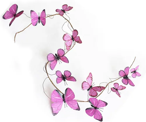 Miniatura 18 de Guirnalda de mariposa artificial, enredaderas decorativas de mariposa falsas, decoración colgante de mariposa única en 3D para pared del hogar, Azul
