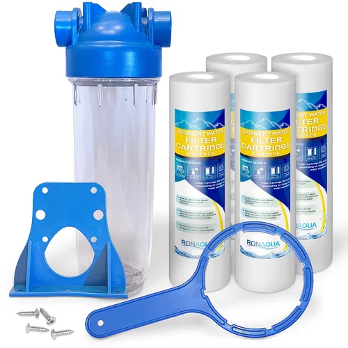 Miniatura 12 de Sistema de filtro de agua estándar transparente de 10 pulgadas para toda la casa con válvula de alivio de prensatelas, puerto de latón