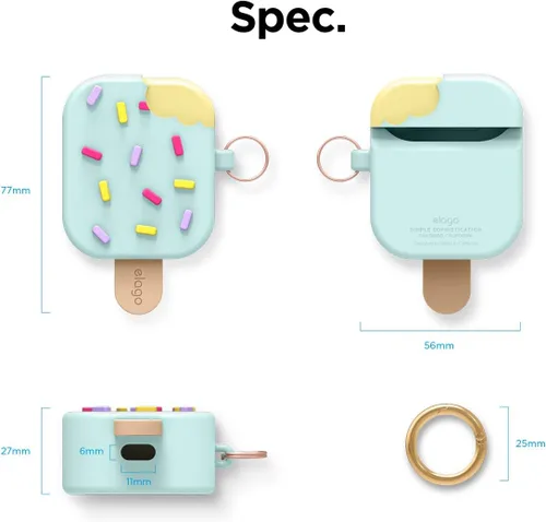 Miniatura 8 de Elago - Funda con llavero para audífonos AirPods 1 y 2 de Apple en forma de helado. Menta
