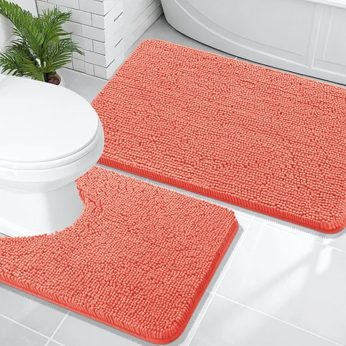 Miniatura 11 de OLANLY Juego de alfombras de baño de 2 piezas, alfombras de baño de chenilla suave y absorbente y alfombra de contorno en forma de U para inodoro