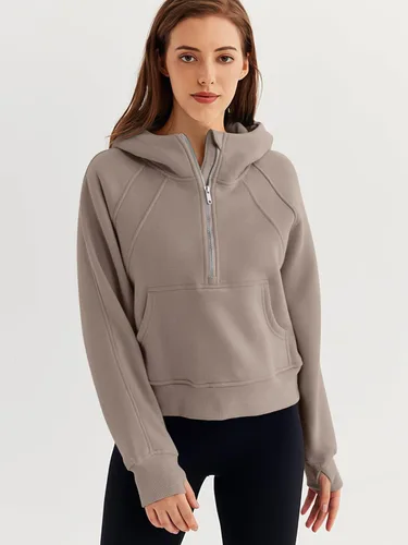 Miniatura 2 de WYNNQUE Sudadera corta con capucha para mujer, manga larga, forro polar, media cremallera, ropa de otoño