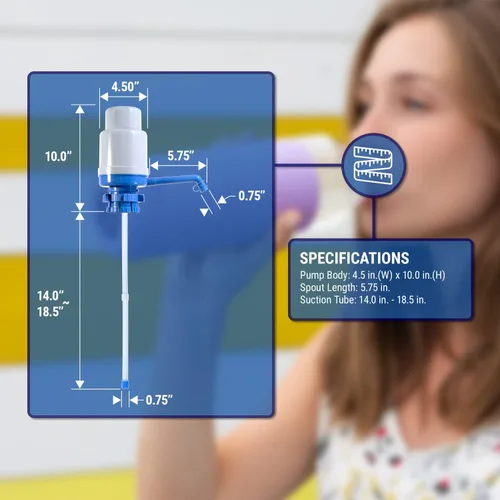 Miniatura 7 de Bomba de agua potable Plus, segura para agua potable (sin BPA), dispensador manual para botellas de 3 a 6 galones con 2 tubos adicionales