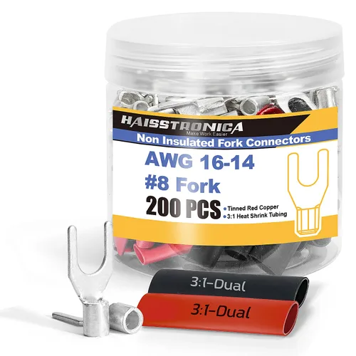 Miniatura 27 de haisstronica Juego de conectores de cables no aislados, 50 piezas de terminales de anillo de 5/16" (AWG12-10) con 50 piezas de tubo termorretráctil