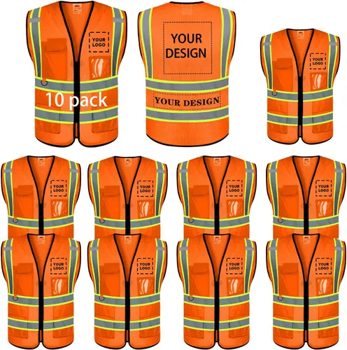 Miniatura 9 de Chaleco de seguridad con logotipo personalizado de alta visibilidad, chaleco reflectante clase 2, ropa de trabajo de construcción con 5 bolsillos