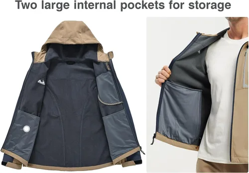 Miniatura 5 de Rdruko Chaqueta Softshell para hombre, con cremallera completa, impermeable, senderismo, escalada, con capucha