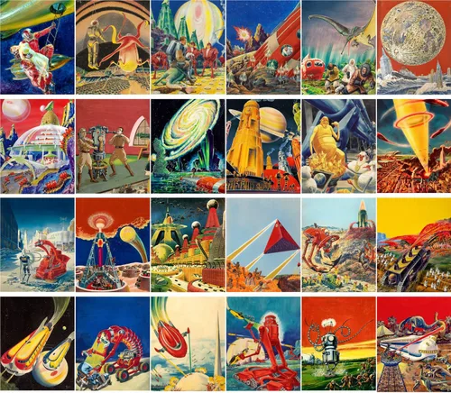 Miniatura 2 de PIXILUV Postales Vintage 24 piezas Vintage SciFi Comic Arte Futurista Revista Revista Portadas Rosado