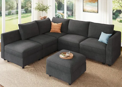 Miniatura 15 de HONBAY Sofá seccional modular con almacenamiento en forma de L sofá seccional, sofás convertibles para sala de estar - verde