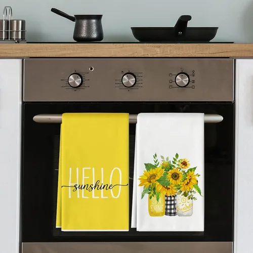 Miniatura 7 de AnyDesign Toalla de cocina de girasol de 18 x 28 pulgadas, paños de cocina Hello Sunshine, toalla de cocina decorativa de verano con flores