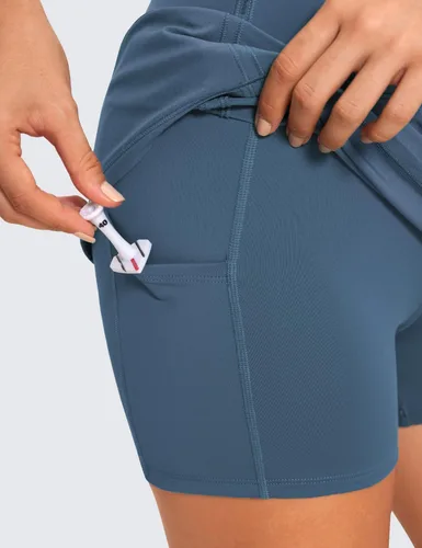 Miniatura 3 de CRZ YOGA Faldas de tenis de cintura alta para mujer con 3 bolsillos, faldas de golf, acampanadas, ligeras, bonitas, atléticas, casuales