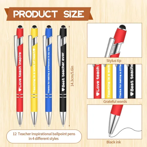 Miniatura 3 de Sabary Juego de 24 piezas de regalo de agradecimiento al profesor, 12 cuadernos motivacionales, 12 bolígrafos inspiradores, regalo de graduación