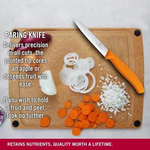 Miniatura 4 de Victorinox 6.7706.L119 Cuchillo de pelar clásico suizo para cortar y preparar frutas y verduras de hoja recta en naranja 3.9 pulgadas