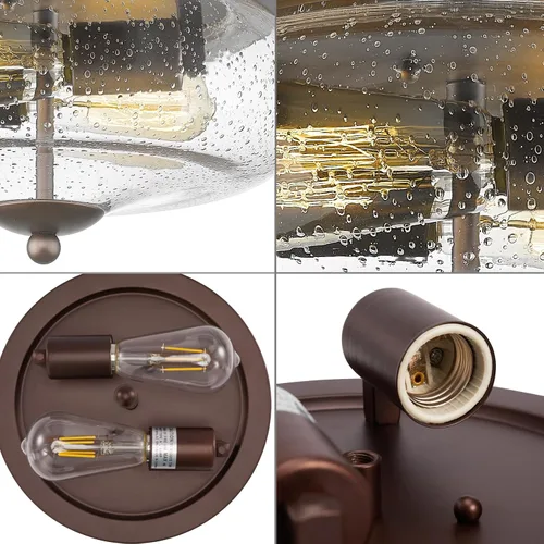 Miniatura 3 de Darkaway - Lámparas de techo de bronce aceitado, montaje empotrado para interior y exterior con pantalla de vidrio semillado para pasillo de granja