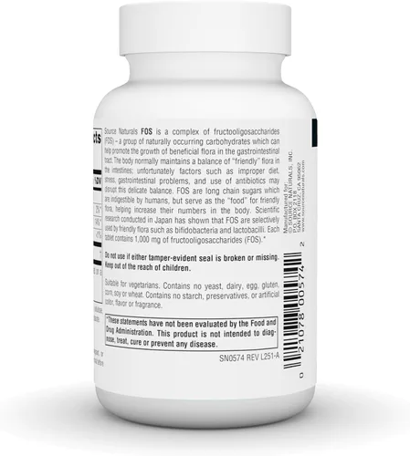 Miniatura 4 de Source Naturals FOS 1000 mg Fructooligosacáridos Potenciador Probiótico - 50 Tabletas