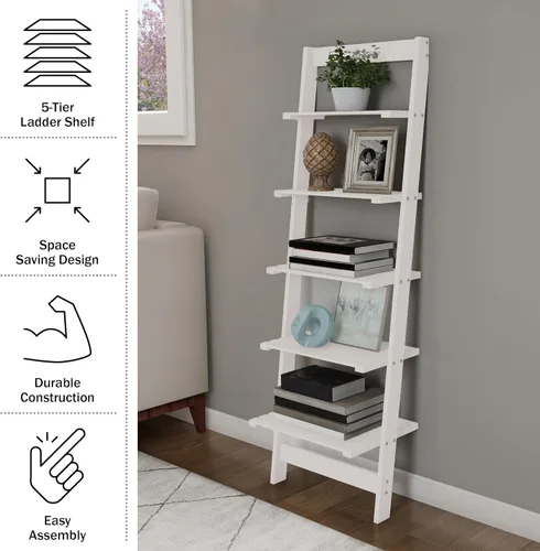 Miniatura 4 de Lavish Home - Estantería de escalera de 5 niveles, estantería inclinada estrecha de 50 pulgadas, estantería de madera para sala de estar, baño