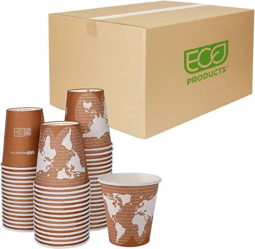 Miniatura 12 de ECO PRODUCTS Tazas de café de espresso desechables y compostables World Art de 4 onzas, caja de 1000, taza de papel caliente renovable, forro de PLA