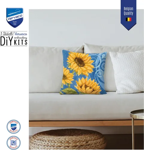 Miniatura 5 de Vervaco Kit de Cojín Punto de Cruz Girasoles Sobre Azul 16" x 16