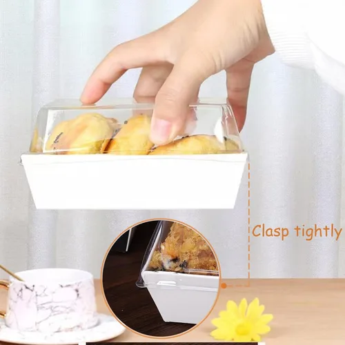 Miniatura 5 de RomanticBaking Paquete de 100 cajas de charcutería de 4 x 4 x 2.55 pulgadas con tapas transparentes, para panadería, galletas, fresas cubiertas