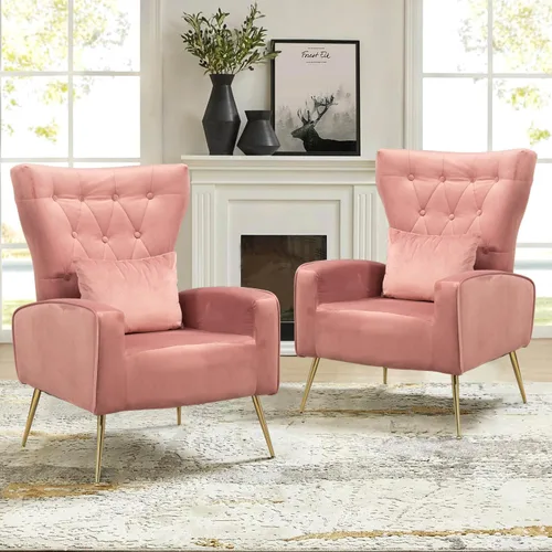 Miniatura 39 de Sillas decorativas de terciopelo con respaldo de ala y almohada lumbar, sillón moderno para sala de estar, dormitorio, silla auxiliar de recepción